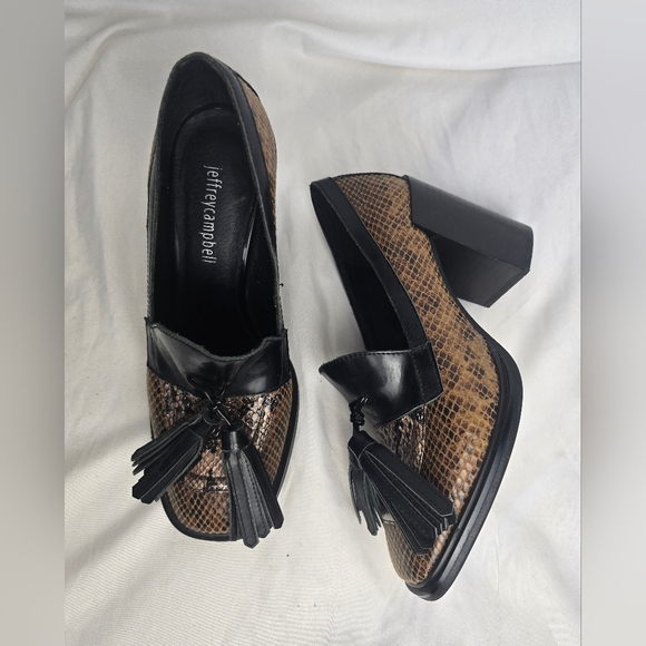 Jeffrey Campbell Block Heel Loafers Reptile Skin Animal Tassel Shoes sz 6.5 - Picture 1 of 10